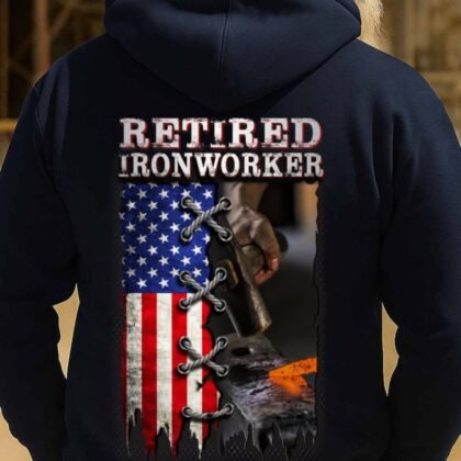 Retired Ironworker American Flag Apparel - Patriotic Workwear